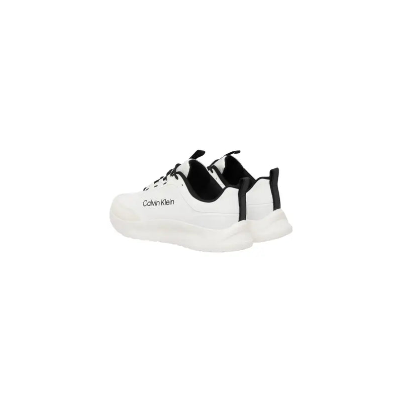 Calvin Klein Weiße Herren-Sneaker aus Polyester mit Schnürung, schwarzen Schnürsenkeln, Fersenlaschen und Markenlogo an der Seite