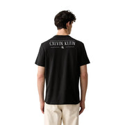 Schwarzes Herren-T-Shirt aus Baumwolle von Calvin Klein, klassische Passform, rückenfrei, mit weißem Calvin Klein-Logo und CK-Monogramm-Aufdruck