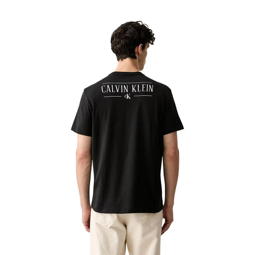 Schwarzes Herren-T-Shirt aus Baumwolle von Calvin Klein, klassische Passform, rückenfrei, mit weißem Calvin Klein-Logo und CK-Monogramm-Aufdruck