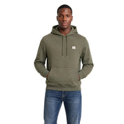 Calvin Klein Grüner Herren-Hoodie aus Baumwolle mit olivgrünem Stoff, kleinem weißen Logo-Aufnäher und passenden Kordelzügen.