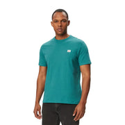 Calvin Klein Grünes Herren-T-Shirt aus Baumwolle mit türkisfarbenem und kleinem weißen Logo-Aufnäher auf der linken Brustseite