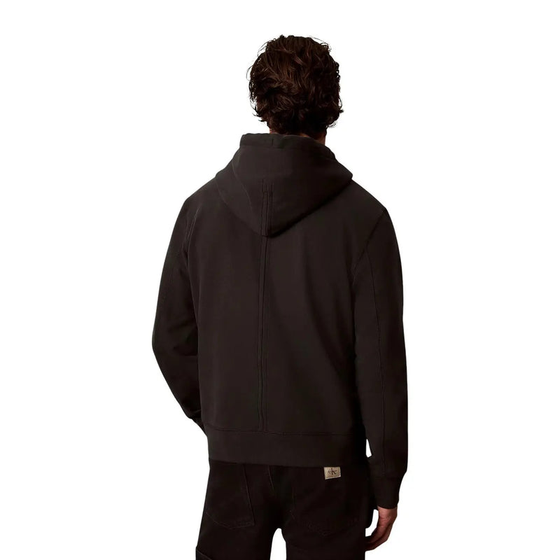 Grauer Herren-Hoodie aus Baumwolle von Calvin Klein mit durchgehendem Reißverschluss und gerippten Bündchen in Schwarz