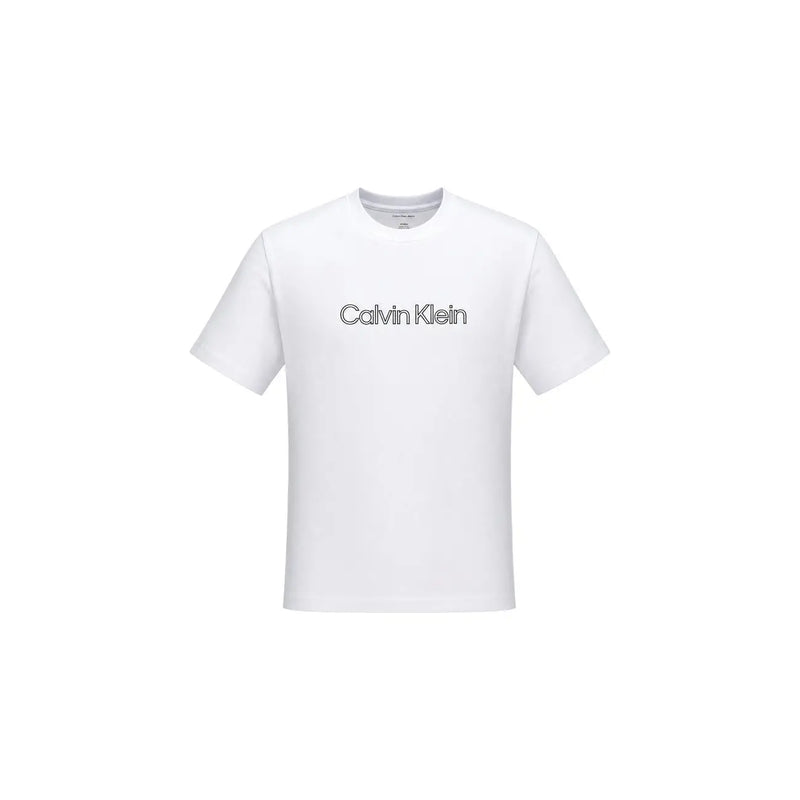 Calvin Klein Weißes Herren-T-Shirt aus Baumwolle mit minimalistischem schwarzem Logo auf der Brust