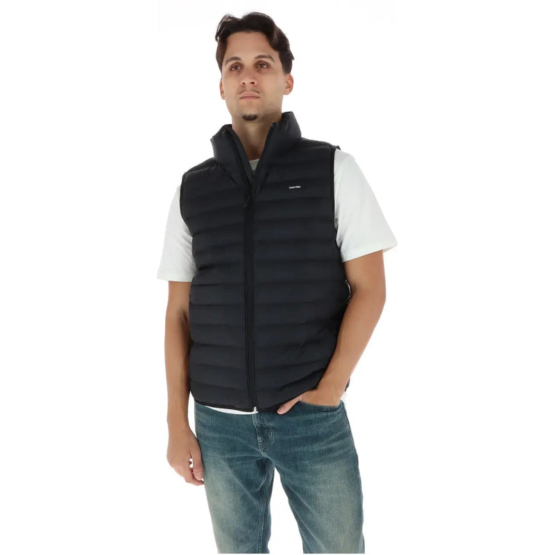 Calvin Klein Schwarze Steppjacke für Herren mit hohem Kragen und Frontreißverschluss, Vorderansicht