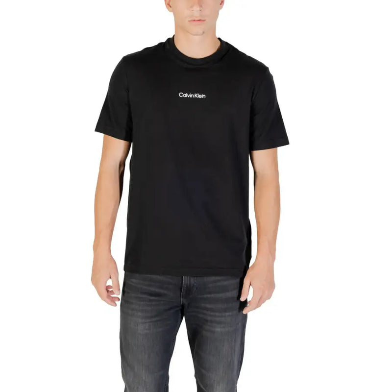 Men’s black short-sleeve crewneck T-shirt from Calvin Klein Sport for fall winter collection