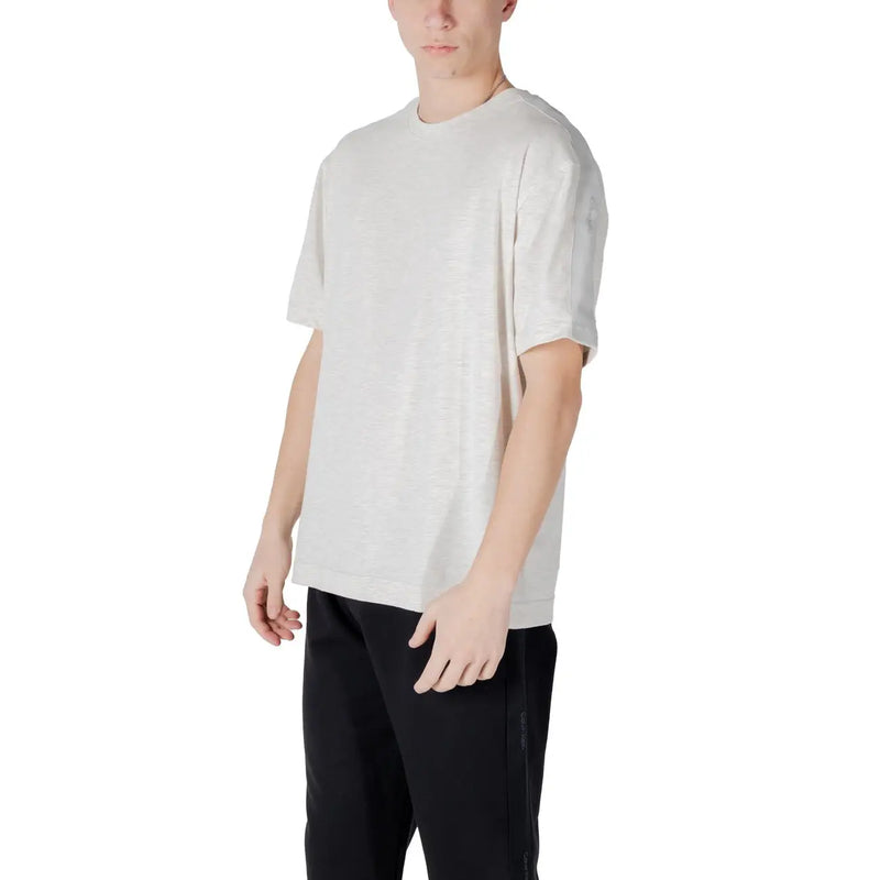 Calvin Klein Sport Graues Herren-T-Shirt aus Baumwollmischgewebe mit minimalistischem, cremeweißem Rundhalsausschnitt und lockerer Passform