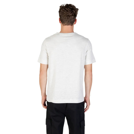 Weißer Baumwoll-Rundhalsausschnitt t-shirt mit kurzen Ärmeln, Vorderseite mit Etikett Calvin Klein Sport graues Herren-T-Shirt aus Baumwollmischgewebe