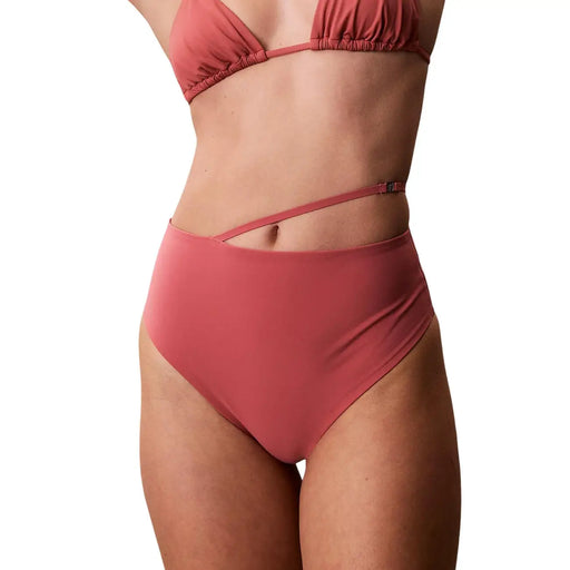 Calvin Klein Damen-Strandbekleidung, rosafarbenes, rostfarbenes Nylon-Bikinihöschen mit hohem Bund und Raffungen top und seitlichem Ausschnitt