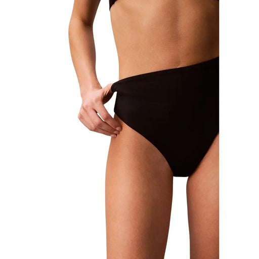 Schwarz Calvin Klein Bikinihose für Damen mit hohem Bund und glattem, nahtlosem Design, ideal zum Baden