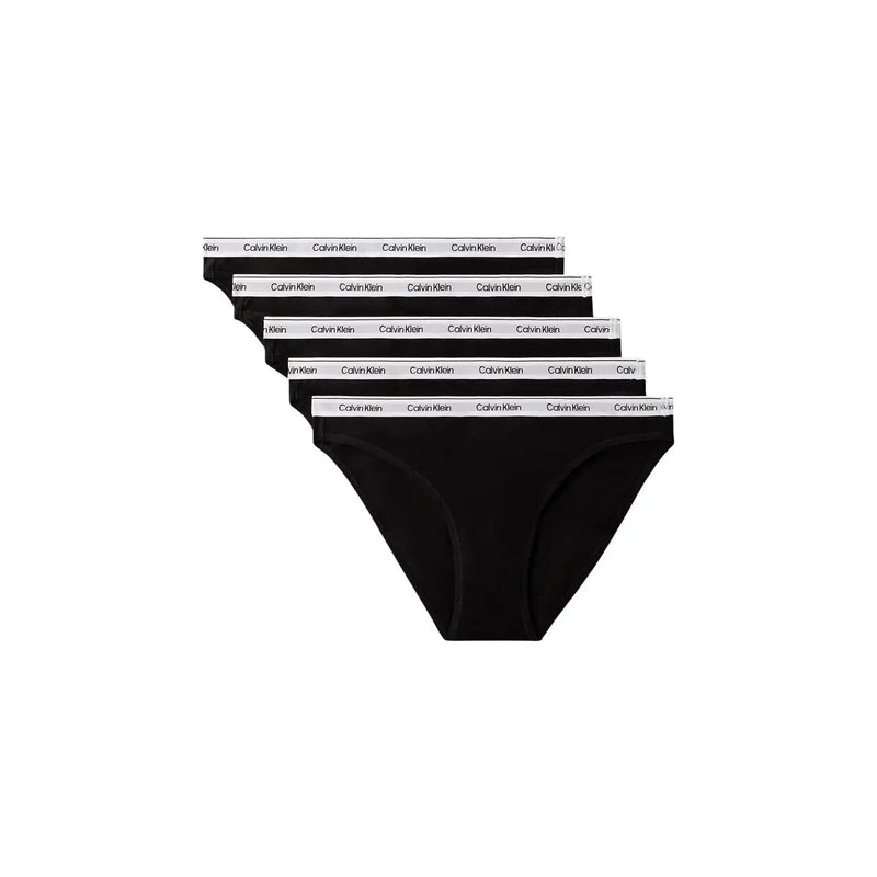 Schwarze Calvin Klein Bikini-Slips mit weißem Bund und wiederholtem Calvin Klein Logo aus Baumwolle, 5er-Packung für Damen
