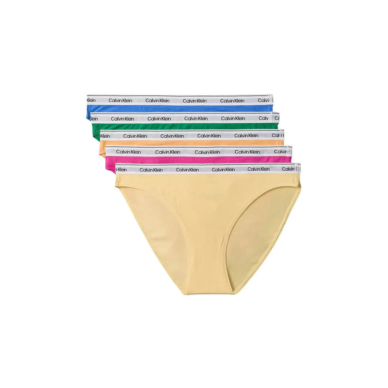 Sechser-Set Calvin Klein Bikini-Slips für Damen in verschiedenen Unifarben mit Marken-Gummibund aus Baumwollmaterial