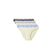 Set mit fünf Calvin Klein Damen-Bikini-Unterwäsche aus Baumwolle in verschiedenen Pastell- und neutralen Farben mit Marken-Gummibund