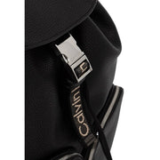 Calvin Klein women black textured leather backpack 28 cm with silver-toned buckle and branded strap