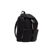 Calvin Klein women black polyurethane backpack 28 cm with textured leather, silver-toned zipper pulls, and branded strap tag