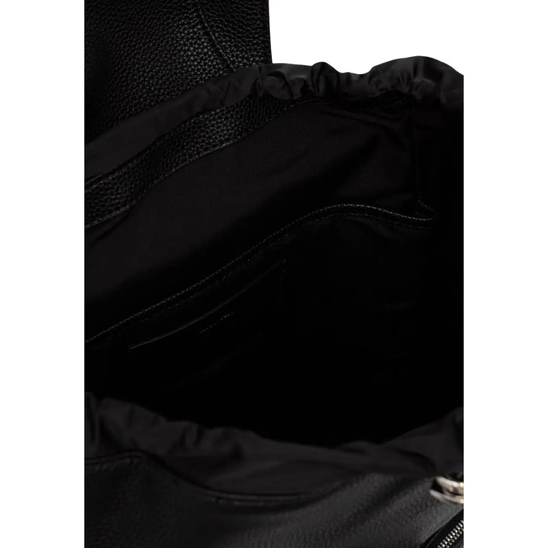 Calvin klein women black textured leather backpack with drawstring closure and interior lining 28 cm