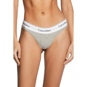 Graues Heidekraut Calvin Klein Stringtanga mit weißem Logobund