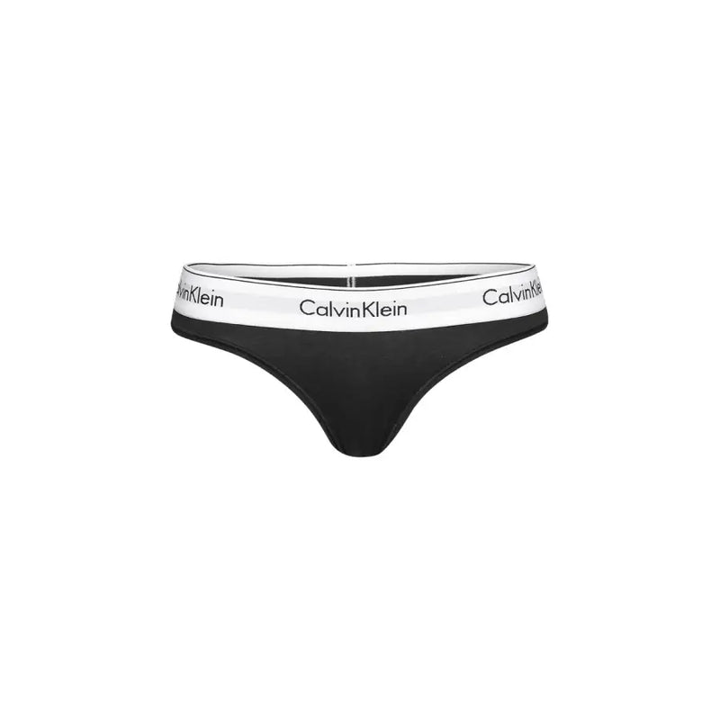 Calvin Klein Schwarzer String-Tanga aus Baumwoll-Modal mit Print und weißem Logo-Bund
