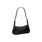 Calvin Klein Schwarze Damen-Schultertasche aus schwarzem, krokodilgeprägtem Polyurethanleder mit silberfarbenen Beschlägen