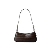 Calvin Klein Schwarze, kleine Damen-Schultertasche aus Polyurethan mit dunkelbrauner Krokodilprägung und goldfarbenen Beschlägen