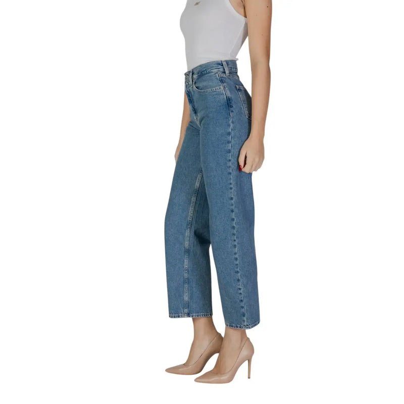 Calvin Klein Damen-Jeans aus blauem Baumwoll-Denim mit hohem Bund, weitem Bein und verkürztem Saum