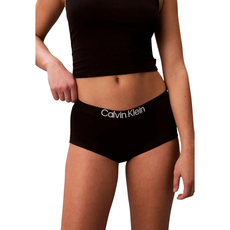 Schwarze Calvin Klein Damen-Boyshorts mit weißem Logo-Bund aus Baumwolle, 3er-Pack