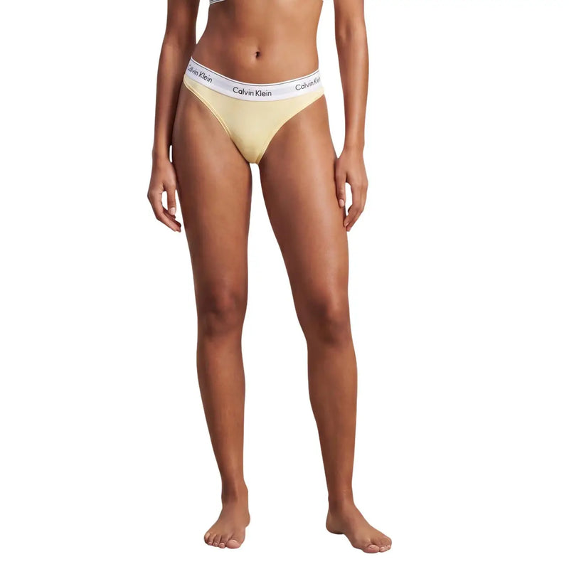 cremefarben Calvin Klein Bikinihöschen mit weißem Logo-Bund aus schwarzem Baumwoll-Modal-Gewebe für Damen