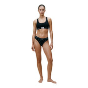 Schwarz Calvin Klein Brasilianisches Damen-Bikini-Set aus Baumwoll-Modal mit elegantem BH und weißem Slip mit Ankermuster.