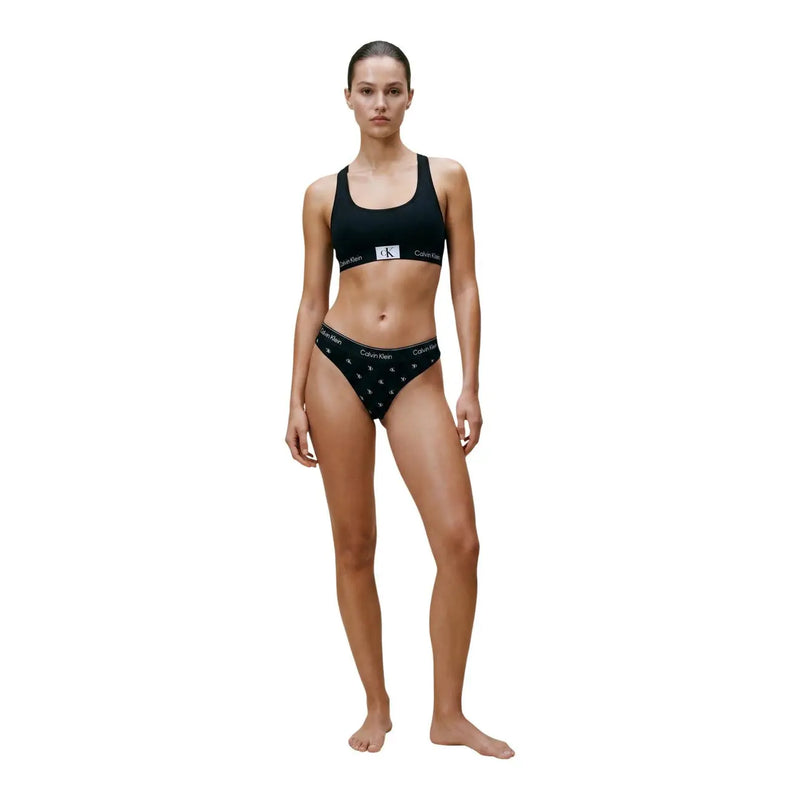 Schwarz Calvin Klein Brasilianisches Damen-Bikini-Set aus Baumwoll-Modal mit elegantem BH und weißem Slip mit Ankermuster.