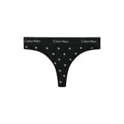 Schwarzer brasilianischer Calvin Klein Damen-Tanga aus Baumwoll-Modal mit sich wiederholendem weißen CK-Logo-Muster auf dem Stoff