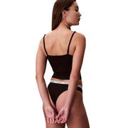 Calvin Klein Damenunterwäsche aus brasilianischer Baumwolle, schwarz, 3er-Pack, mit weißem Bund und charakteristischem Logodruck