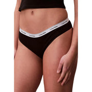 Calvin Klein Schwarze Damenunterwäsche aus brasilianischer Baumwolle mit weißem Bund und Markenlogo