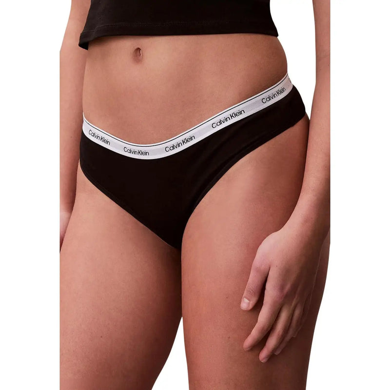 Calvin Klein Schwarze Damenunterwäsche aus brasilianischer Baumwolle mit weißem Bund und Markenlogo