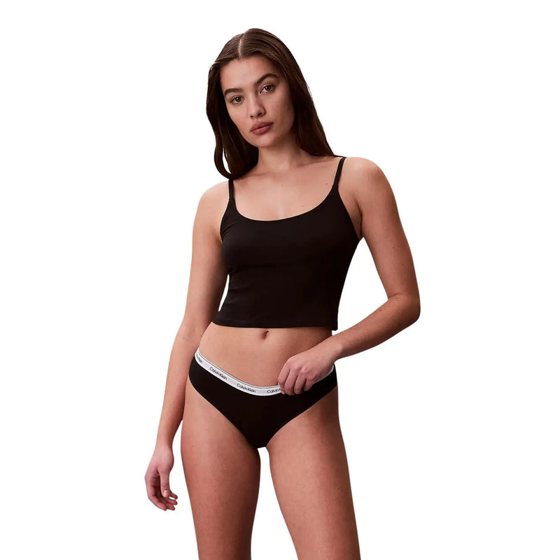 Schwarze Calvin Klein Damen-Slips aus brasilianischer Baumwolle mit weißem Gummibund und Markenlogo (3er-Pack)