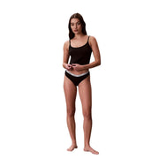 Calvin Klein Schwarze Damenunterwäsche aus brasilianischer Baumwolle mit weißem Gummibund und Markenlogo, 3er-Packung