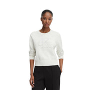 cremefarben Calvin Klein Damen-Strickpullover aus Baumwolle mit Rundhalsausschnitt und dezentem, gesticktem Logo auf der Brust