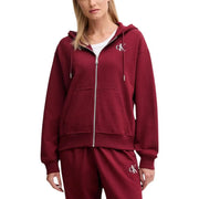 Maroon Calvin Klein women cotton zip-up hoodie with white embroidered logo and matching drawstrings