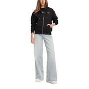 Calvin Klein women cotton sweatshirt black zip hood with subtle embroidered logo on the chest