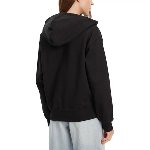 Calvin Klein Schwarzes Damen-Sweatshirt aus Baumwolle mit lockerer Passform, Kapuze und gerippten Bündchen für den Alltag.