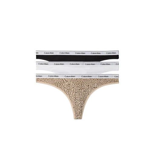 Calvin Klein Damen-Baumwoll-Tangas in Schwarz, Weiß und Beige mit Leopardenmuster und Markenbund, 3er-Pack