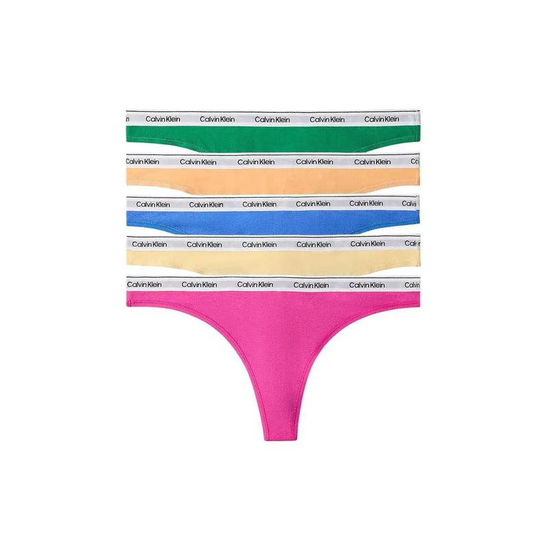 Set mit fünf Calvin Klein Graue Damen-Baumwoll-Tangas in leuchtenden Farben mit Markenbund