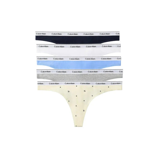 Set mit fünf Calvin Klein Grauer Damen-Baumwoll-Tanga in Marineblau, Weiß, Hellblau, Grau und Creme mit Sternenmuster