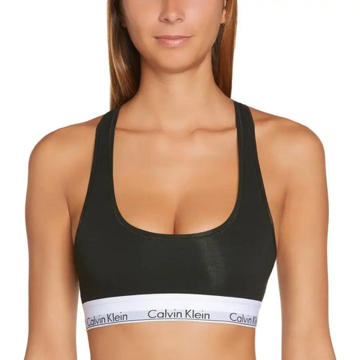Schwarz Calvin Klein Sport-BH mit weißem Logoband auf graumeliertem Slip-on-Unterwäsche