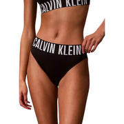 Schwarz Calvin Klein Bikinihose mit hohem Bund und auffälligem weißen Logo am Bund, aus 92 % Polyester, für Damen