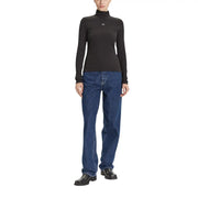 Calvin Klein Damen Strickwaren schwarzer Baumwoll-Rollkragenpullover top mit hohem Kragen, langen Ärmeln und kleinem gesticktem Logo