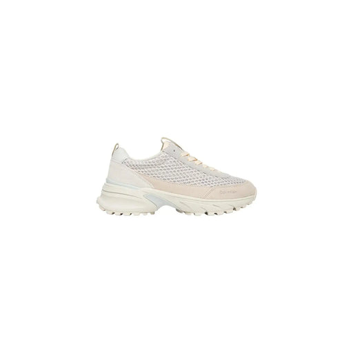 Calvin Klein women leather sneakers beige lace up with cream-colored mesh and suede and chunky textured sole