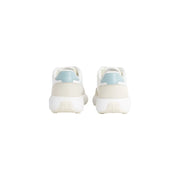 Calvin Klein women leather sneakers beige lace up with white and light blue chunky sole design