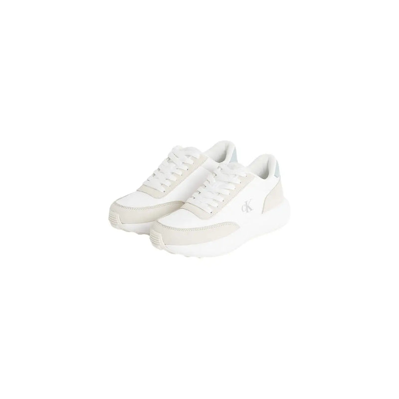 Calvin Klein women leather sneakers beige lace up with chunky sole and subtle side branding in white and off-white