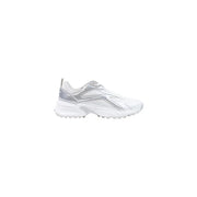 Calvin Klein women leather sneakers white with silver reflective accents and chunky sole in geometric design