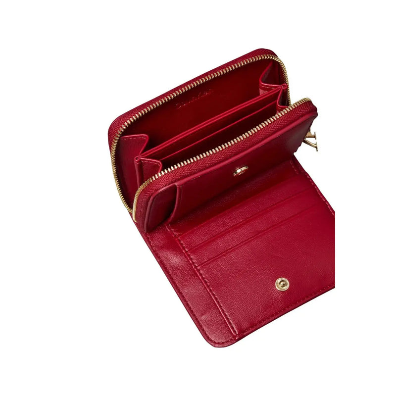 Calvin Klein Rote Damen-Geldbörse aus Leder mit umlaufendem Reißverschluss, goldfarbenem Reißverschluss und Beschlägen, Größe B 11 x H 8 cm