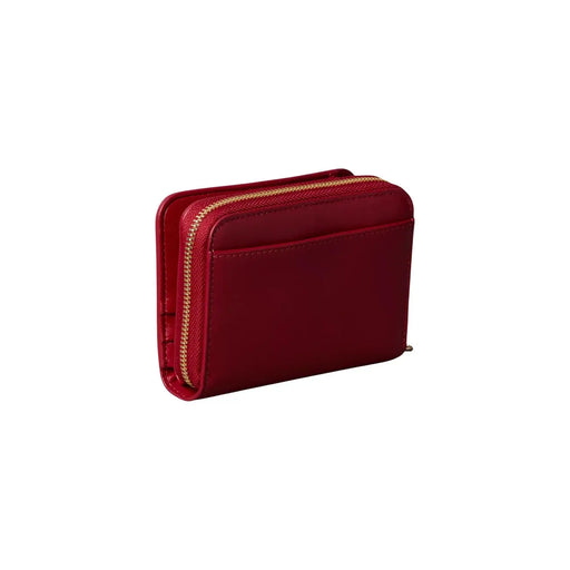 Calvin Klein rote Damen-Geldbörse aus Leder mit umlaufendem Reißverschluss, strukturierter Oberfläche und goldfarbenem Reißverschluss, B 11 x H 8 cm